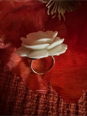 Kenneth Jay Lane Cream Floral Rose Cocktail Ring